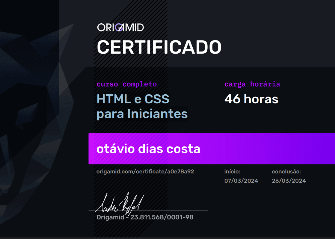 HTML e CSS para Iniciantes (46h)